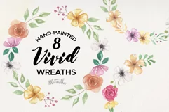 Vivid Flowers Floral 8 Wreath Watercolor Pink Purple Leaf Product Image 1