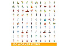 100 worker icons set, cartoon style Product Image 1