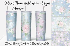Delicate Flowers sublimation design. Skinny tumbler wrap Product Image 1