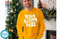 Yellow men Sweatshirt empty space Mockup, christmas Gildan Product Image 1
