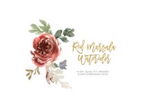 Red Marsala Watercolor Elements, Clipart Flowers Product Image 1