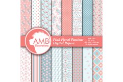 Floral papers, Shabby Chic Papers, Pink and Teal Florals, scrapbook papers, digital paper, commercial use, AMB-1443 Product Image 1