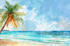 Coastal Watercolor Landscape Background Wallpaper Product Image 1