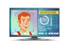Face Recognition And Identification Vector. Face Recognition Product Image 1