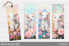 Cute Lamb Bookmark Design. Lamb Flowers Bookmark Sublimation Product Image 1