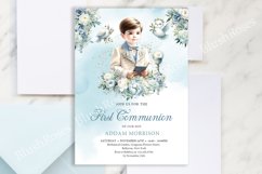 Boy with Holy Bible First Communion blue white flowers ZB70 Product Image 1
