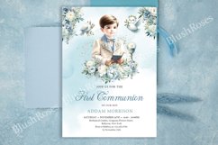 Boy with Holy Bible First Communion blue white flowers ZB70 Product Image 2