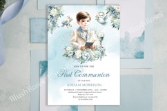 Boy with Holy Bible First Communion blue white flowers ZB70 Product Image 3