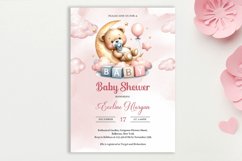 Cute girl teddy bear over the moon Baby Shower Invite ZB26 Product Image 3