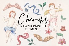 Cherubs Watercolor 14 Elements Ribbons Flowers Florals Product Image 1