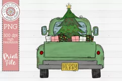 Doodle Truck with Christmas Tree | Green Christmas Truck Product Image 2