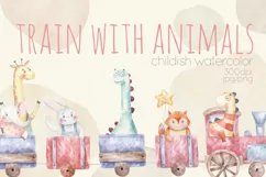 Funny watercolor cartoon animals rides in trains Product Image 1