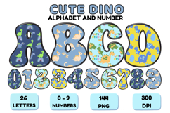 Cute Dinisaur Alphabet &amp; Numbers PNG - 300 DPI Clipart Product Image 1