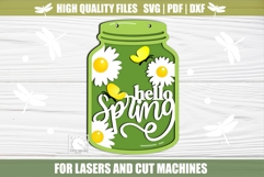 Hello Spring Mason Jar Sign SVG | Spring Floral Mason Jar Product Image 1