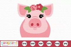 Cute pig with with flowers SVG cutting file Product Image 2