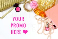 Feminine Styled Stock Desktop Mockup, Flatlay Stock Photo 25 Product Image 1