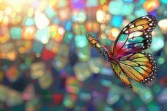 Monarch Butterfly with Stained Glass Background Wallpaper Product Image 1