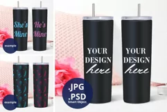 2 Black Skinny Tumblers Mockup Valentine's Day, Full wrap Product Image 1