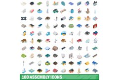 100 assembly icons set, isometric 3d style Product Image 1