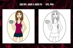 Sports Girl with Dumbbell for Coloring Page Product Image 1