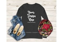 Bella Canvas 3501 Dark Grey Heather Long Sleeve Shirt Mockup Product Image 1