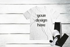 Sport Gildan T-shirt Mockup White T-Shirt Flat Lay Product Image 1