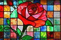Stained Glass Window with a Rose Background Wallpaper Product Image 1