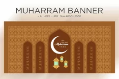 Islamic new year festival banner with mosque Dome in Moon Product Image 1