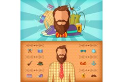 Hipster man banner set horizontal, cartoon style Product Image 1