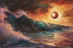 Ocean Wave Sunset Painting Background Wallpaper Product Image 1