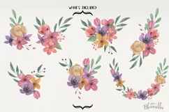 Delia Florals 7 Bouquets Watercolor Cream Purple Flowers Product Image 4