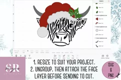 Santa Highland cow | paper cutting | highland cow svg Product Image 3