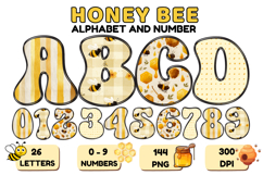 Honey bee Alphabet png clipart, honey bee letters doodle Product Image 1