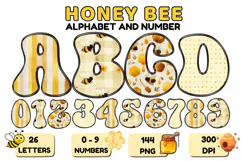 Honey bee Alphabet png clipart, honey bee letters doodle Product Image 1