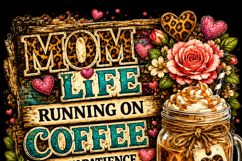 Mom Life Running on Coffee PNG Sublimation Design Product Image 2