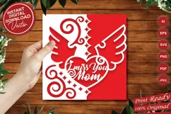 Papercut I Miss You Mom Heart with Wings Card Cover Template Product Image 4