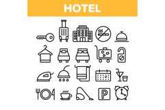 Hotel Accommodation, Room Amenities Vector Linear Icons Set Product Image 1
