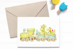 Watercolor clipart. Wooden locomotive, Zebra, rocking horse. Product Image 4