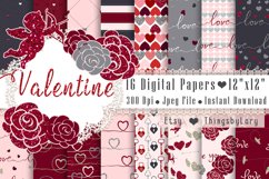 16 Seamless Red and Gray Love Valentine Digital Papers Product Image 1