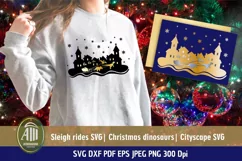 Santa sleigh rides SVG|Christmas Dinosaurs SVG|Cityscape SVG Product Image 2