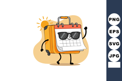 Animated calendar character with sunglasses and orange suitc Product Image 1