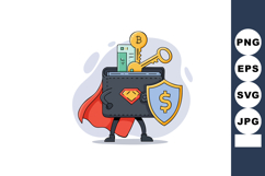 Cryptocurrency Wallet Character with Bitcoin Key and Shield Product Image 1