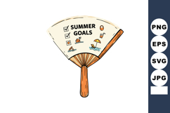 Hand Fan with Summer Goals Checklist and Colorful Summer Ico Product Image 1