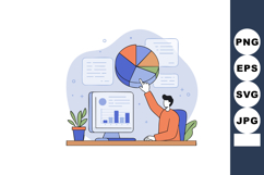Man analyzing colorful pie chart and data on computer screen Product Image 1