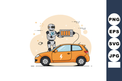 Robot charging electric orange car with battery energy conce Product Image 1