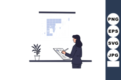 Businesswoman analyzing data charts in office workspace with Product Image 1