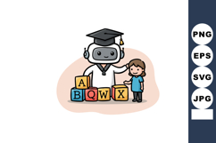 Robot teacher with graduation cap educating child with color Product Image 1