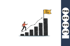 Person climbing increasing bar chart with net zero flag goal Product Image 1