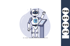 Friendly humanoid robot waving hand with touchscreen kiosk i Product Image 1