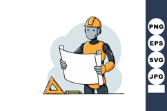 Construction robot engineer reviewing building plans with he Product Image 1